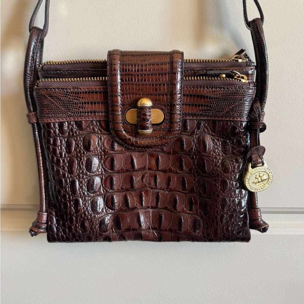 Brahmin Crocodile Embossed Brown Crossbody Bag